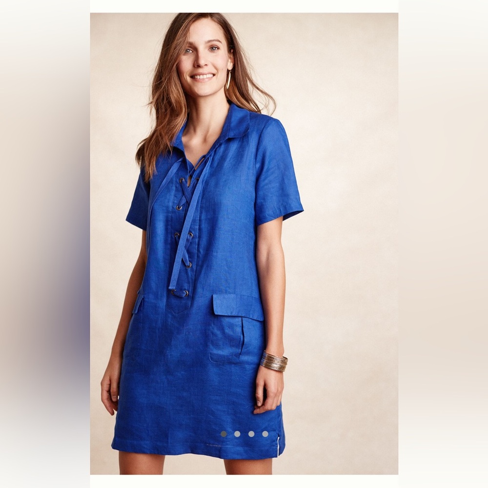 Anthropologie Maeve Lace-Up Linen Dress